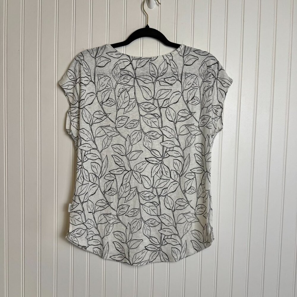 Orvis Linen Blend White Botanical Cap Sleeve Top D8 - Picture 4 of 4